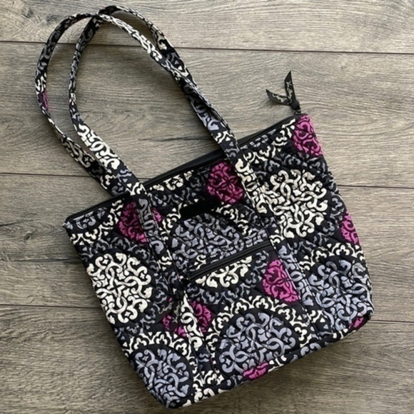 Vera Bradley bag handbag medallion fuchsia black gray - Picture 1 of 9